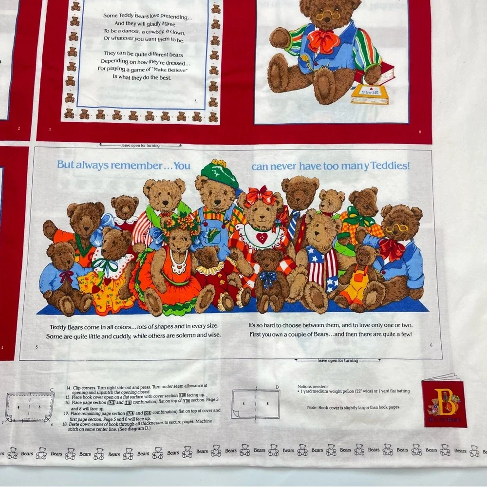 Cloth Book Kit B is for Bears Children DIY Sewing Set of 2 Fabric Panels Craft